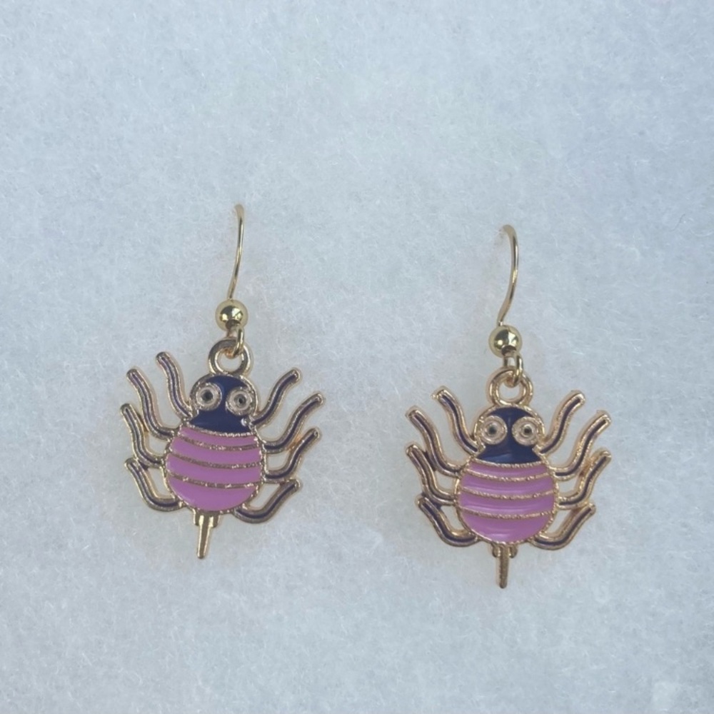 Gold-Tone Purple Beetle Drop Earrings